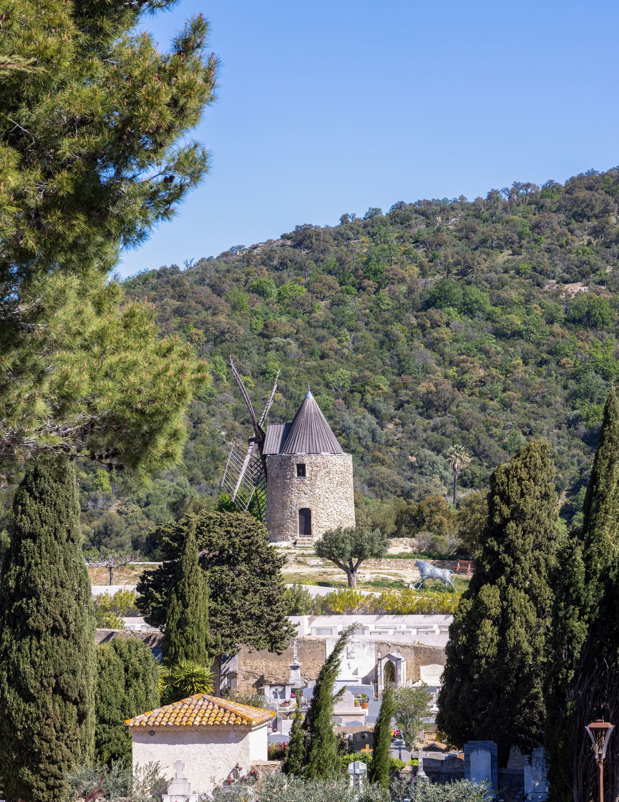 old, historic windmill in Grimaud on the Cote d'Azur, French Riviera